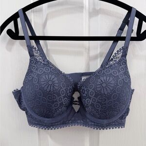AERIE BLUE LACE PLUNGE BRA WITH REMOVABLE PADDING